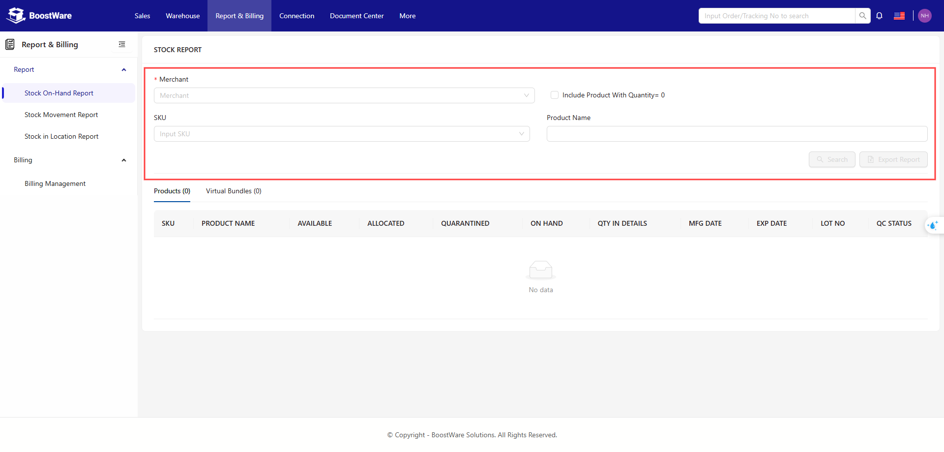 Stock on Hand Report screenshot 1